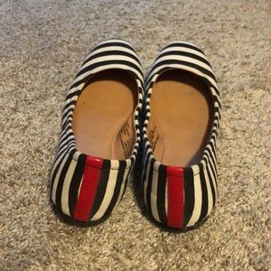 Black and white stripe ballet flats + red detailing